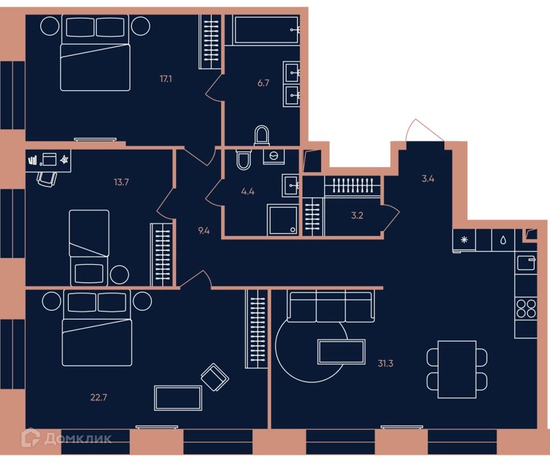 4-комнатная квартира 112.2 м² ЭРА