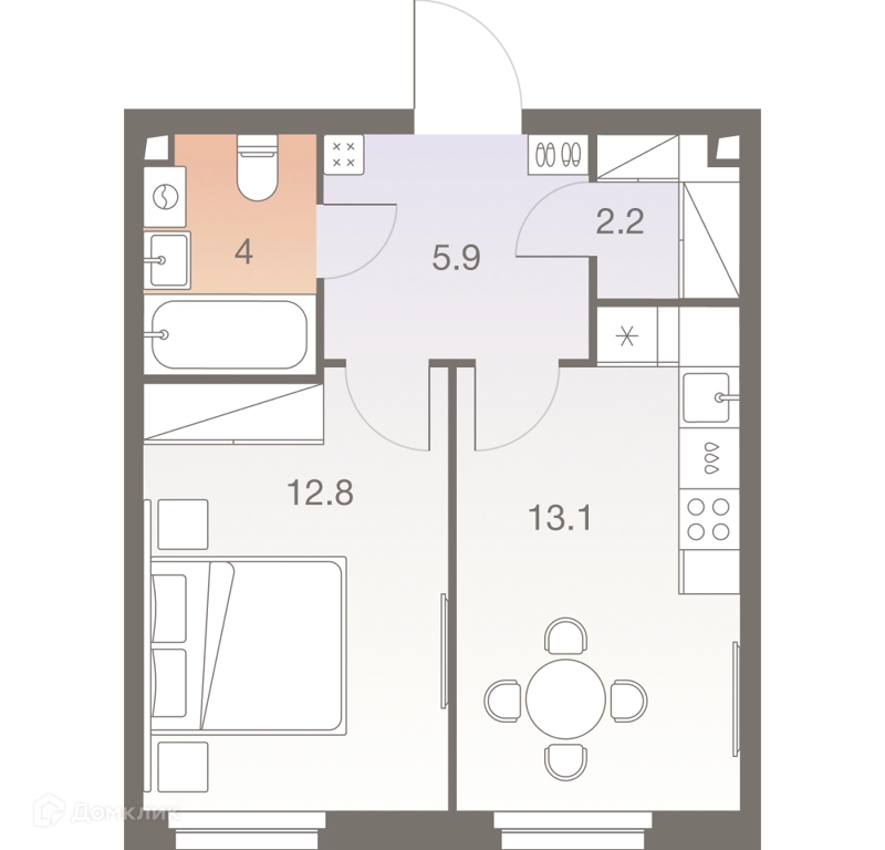 1-комнатная квартира 38 м² ТВЕЛВ