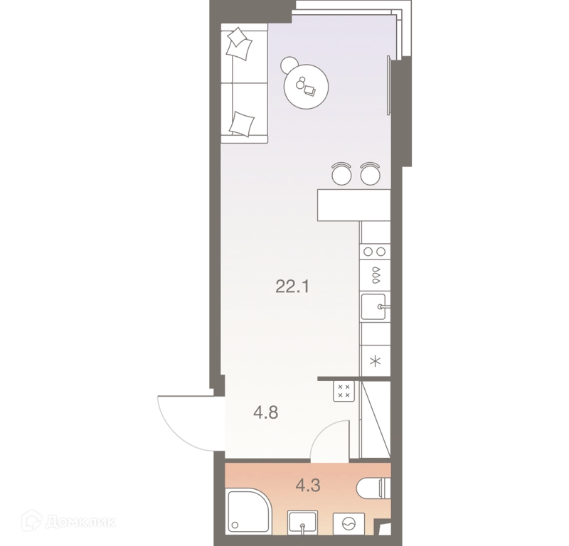 1-комнатная квартира 31.2 м² ТВЕЛВ