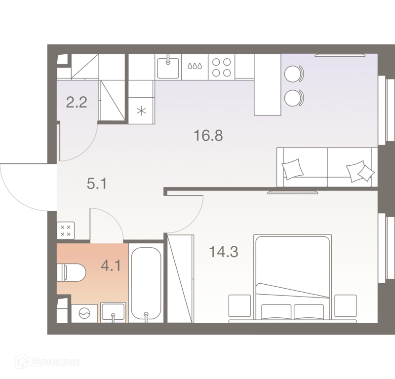 2-комнатная квартира 42.5 м² ТВЕЛВ