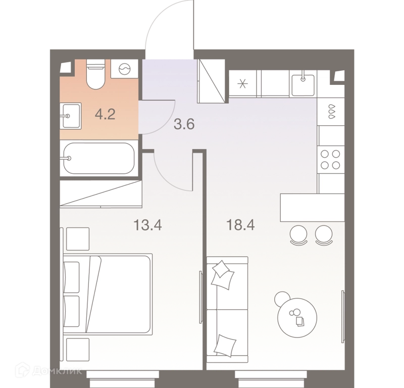 2-комнатная квартира 39.6 м² ТВЕЛВ