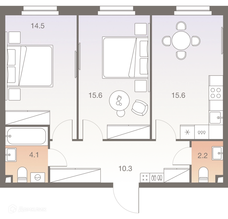 2-комнатная квартира 62.3 м² ТВЕЛВ