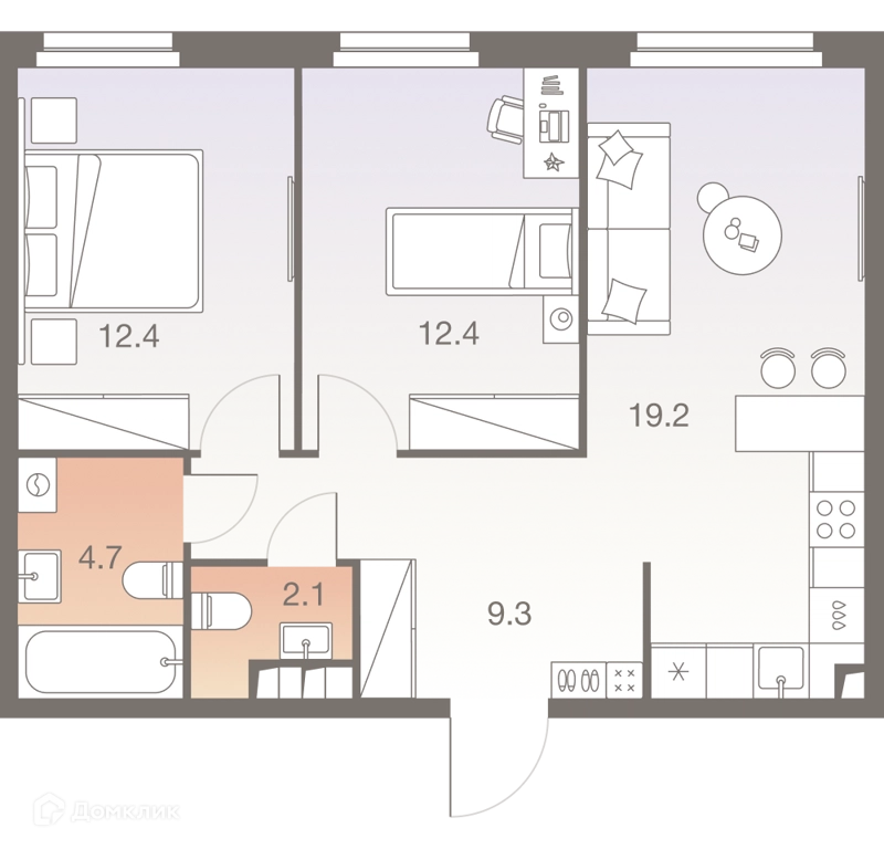 3-комнатная квартира 60.1 м² ТВЕЛВ