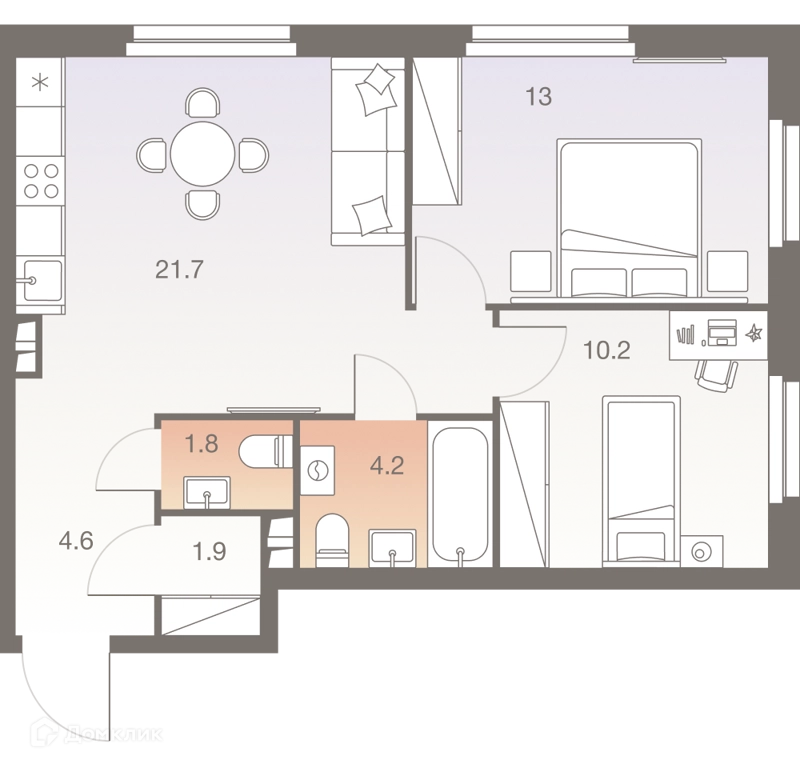 3-комнатная квартира 57.4 м² ТВЕЛВ