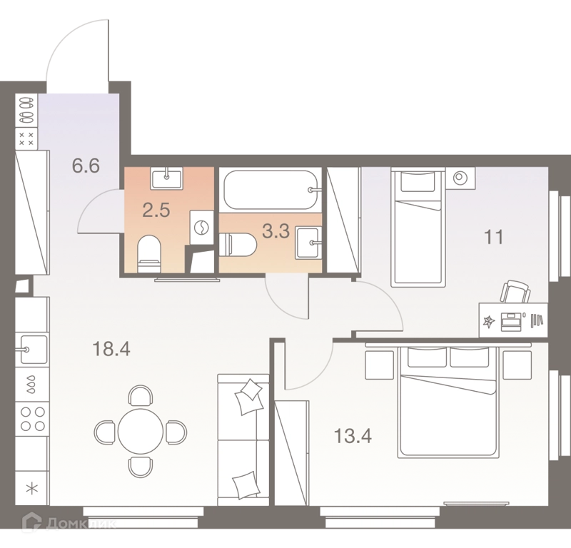 3-комнатная квартира 55.1 м² ТВЕЛВ