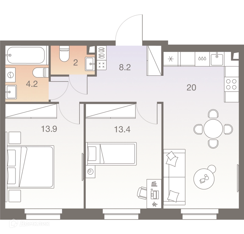3-комнатная квартира 61.7 м² ТВЕЛВ