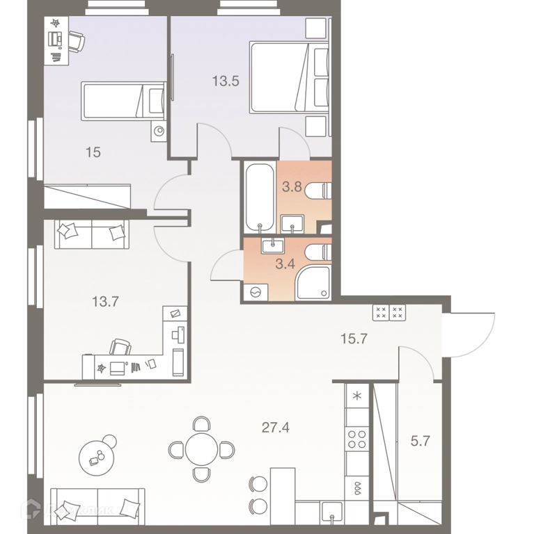 4-комнатная квартира 98.2 м² ТВЕЛВ