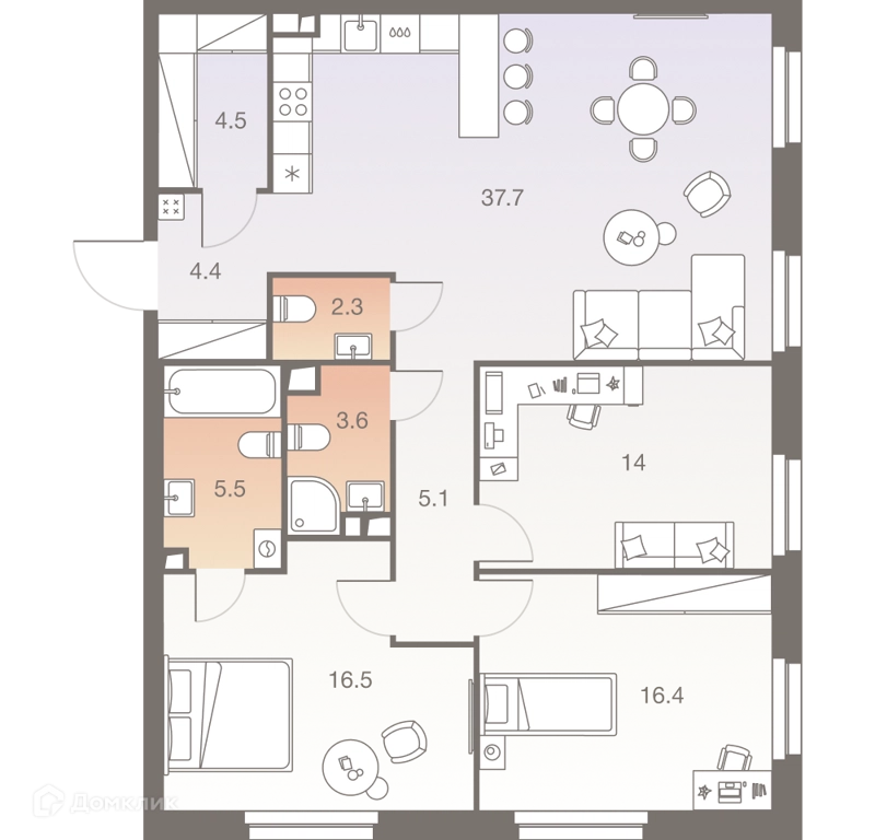 4-комнатная квартира 110 м² ТВЕЛВ