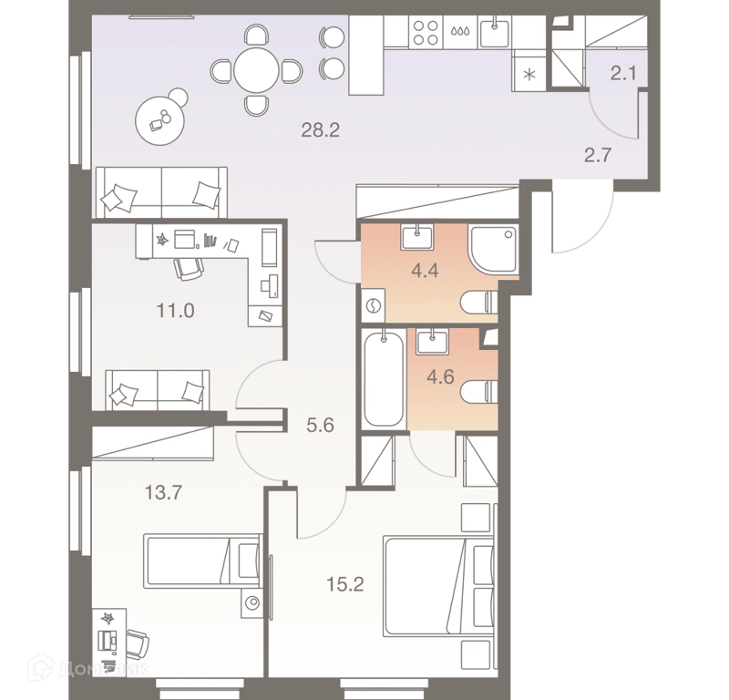 4-комнатная квартира 87.3 м² ТВЕЛВ