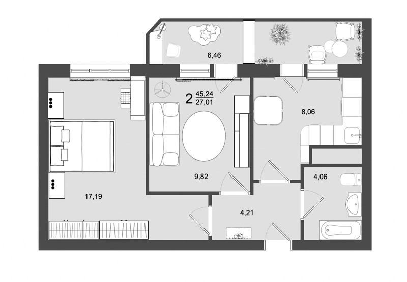 2-комнатная квартира 45.24 м² Майданово Парк