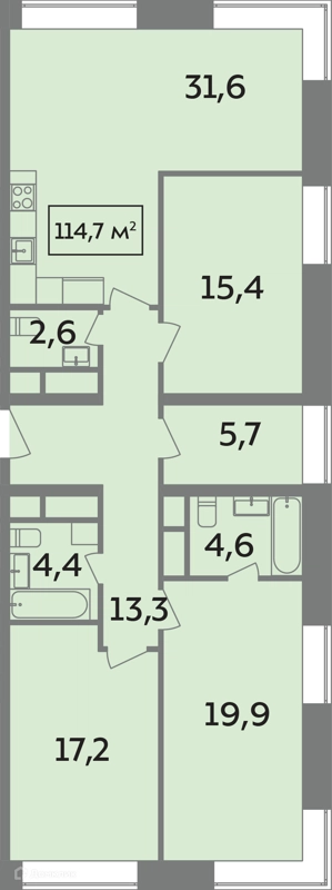4-комнатная квартира 114.7 м² Стеллар Сити