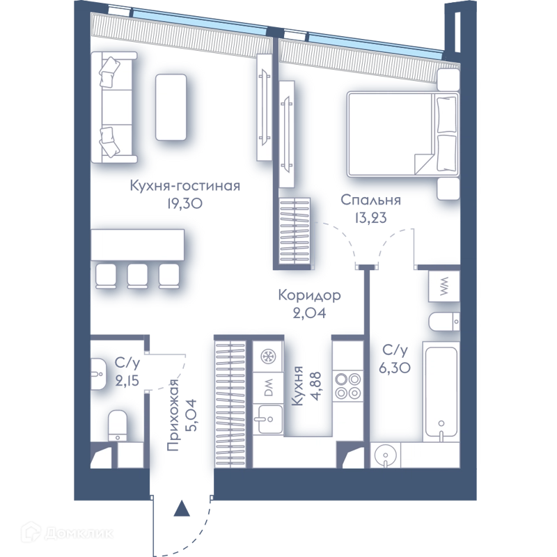 1-комнатная квартира 52.94 м² Дом Дау