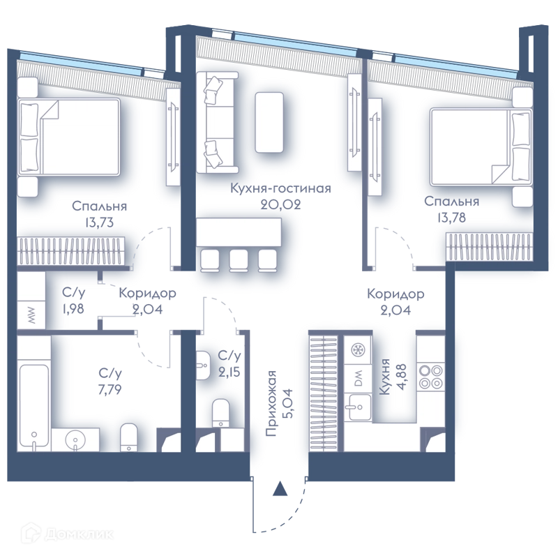 2-комнатная квартира 73.69 м² Дом Дау