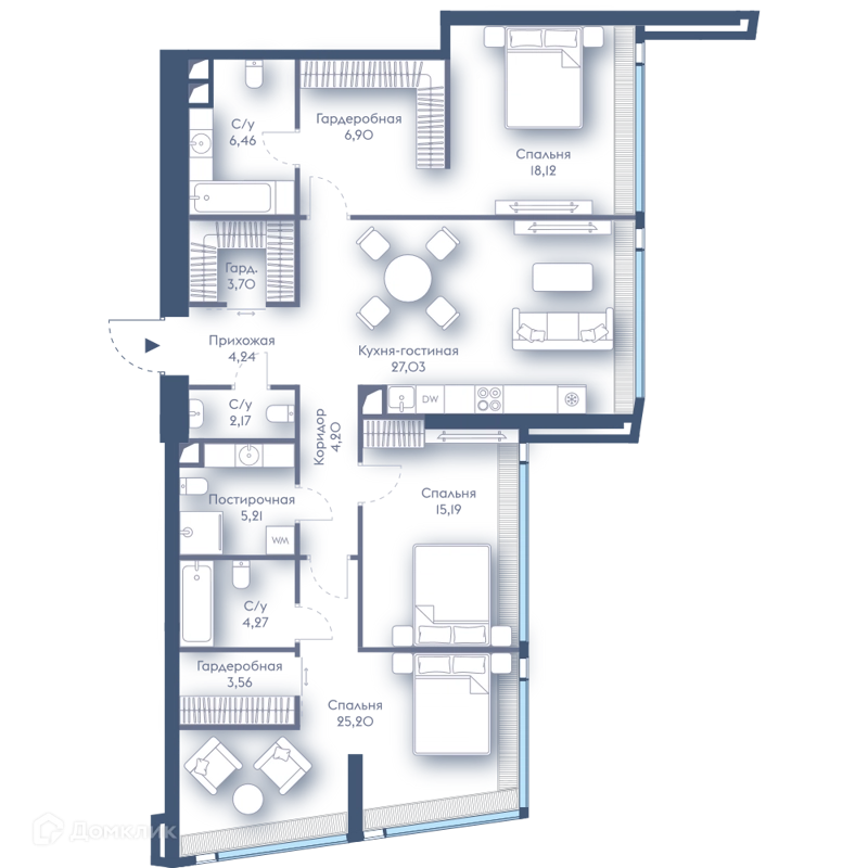 3-комнатная квартира 126.25 м² Дом Дау