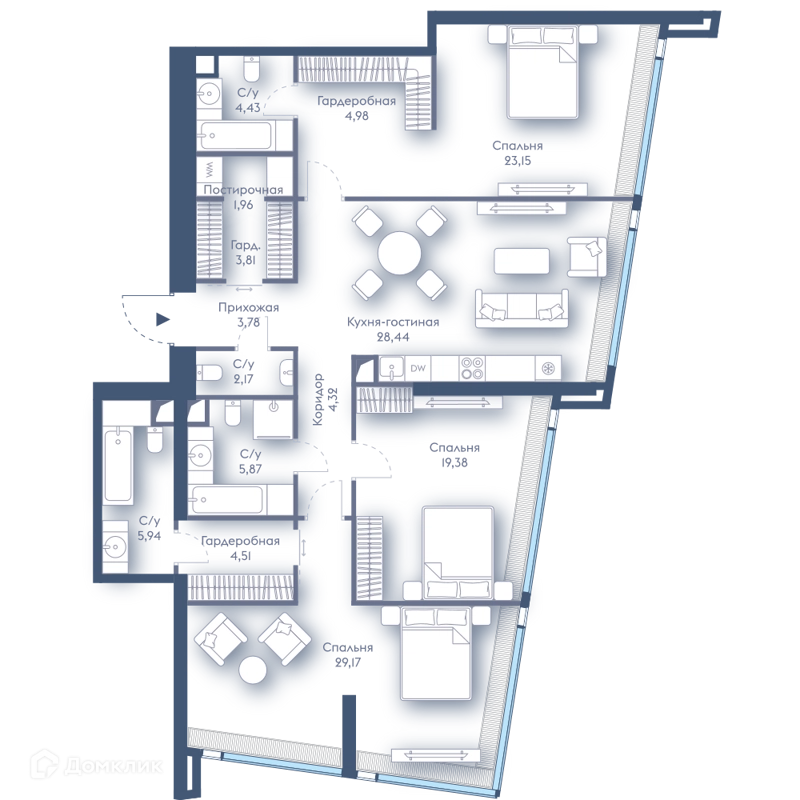 3-комнатная квартира 141.91 м² Дом Дау