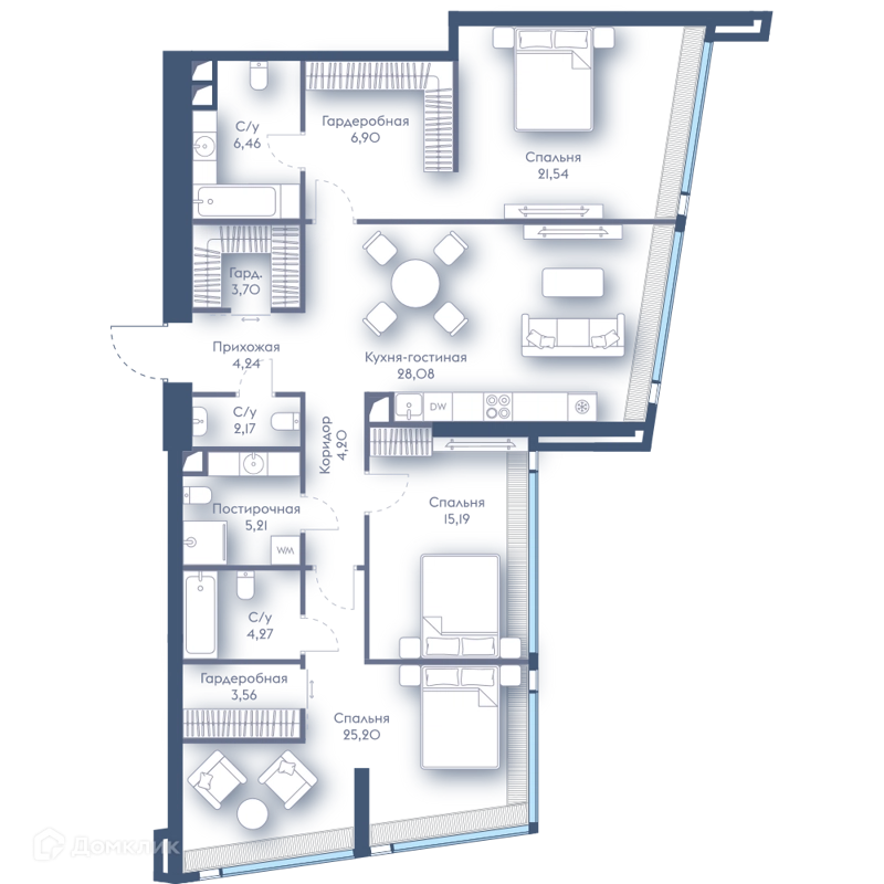 3-комнатная квартира 130.72 м² Дом Дау