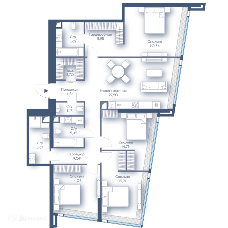 4-комнатная квартира 133.79 м² Дом Дау
