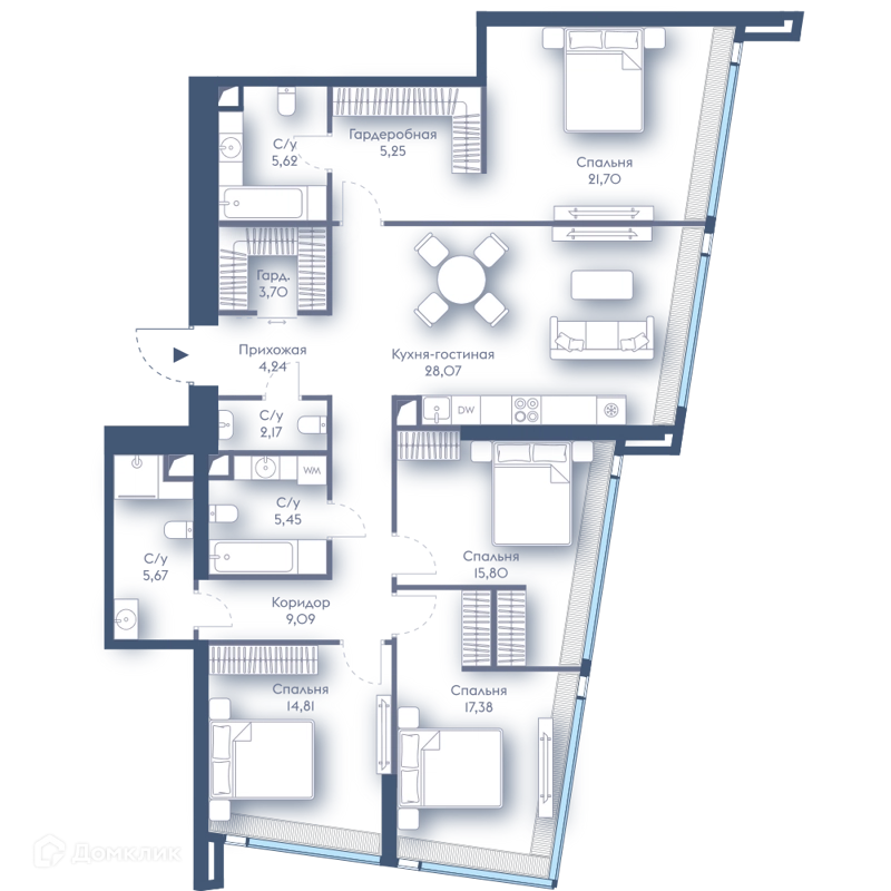 4-комнатная квартира 138.95 м² Дом Дау