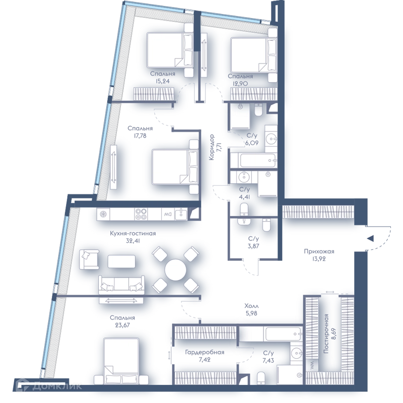 4-комнатная квартира 167.52 м² Дом Дау