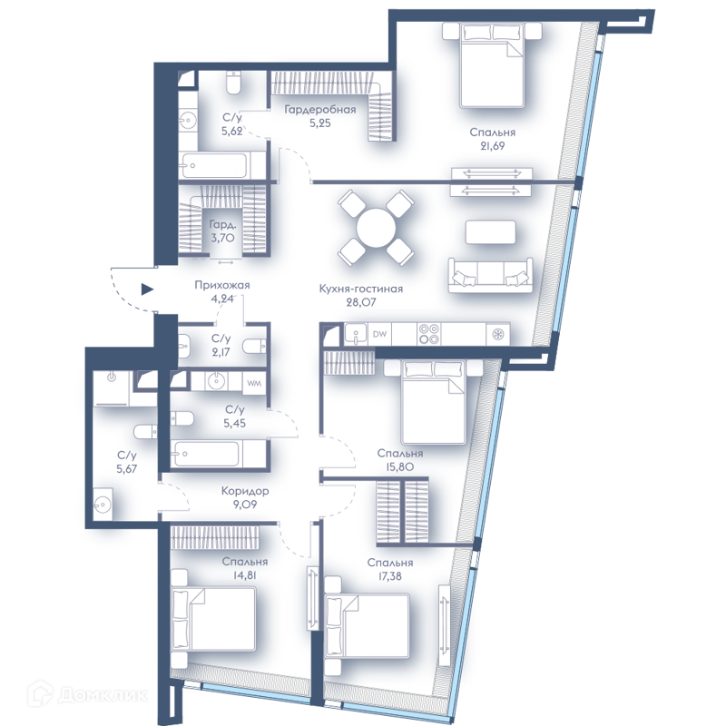 4-комнатная квартира 138.94 м² Дом Дау