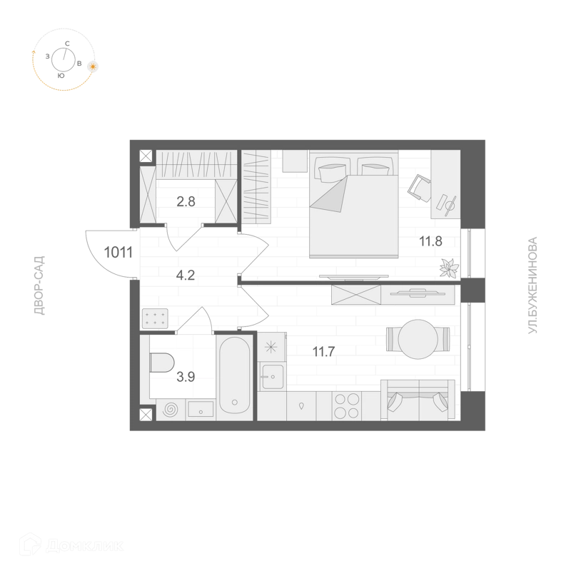 1-комнатная квартира 34.4 м² АРТЕЛЬ