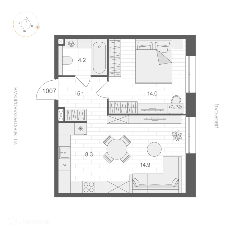 1-комнатная квартира 46.5 м² АРТЕЛЬ