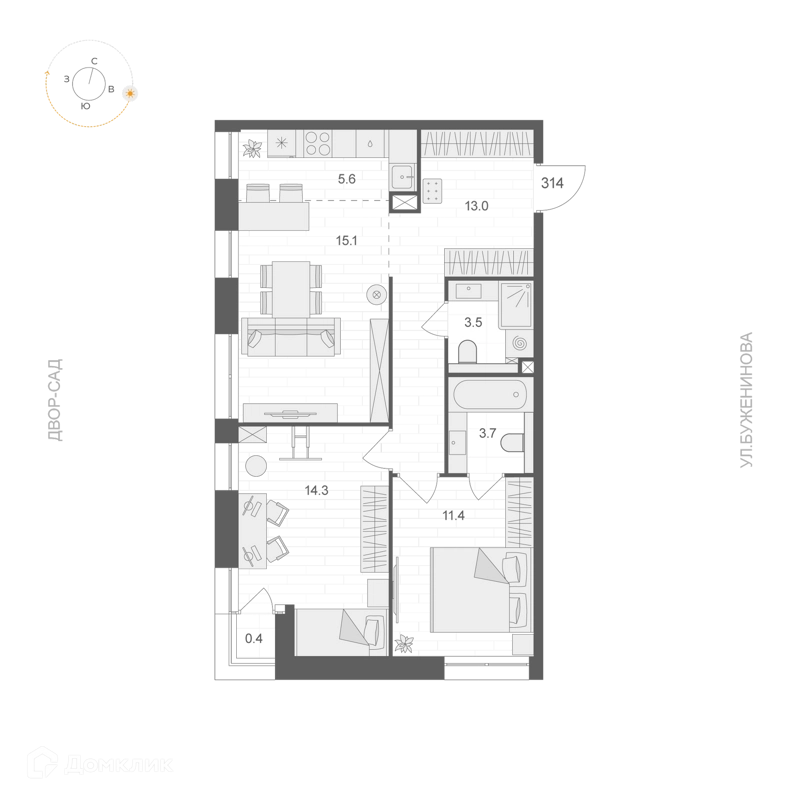 2-комнатная квартира 66.8 м² АРТЕЛЬ