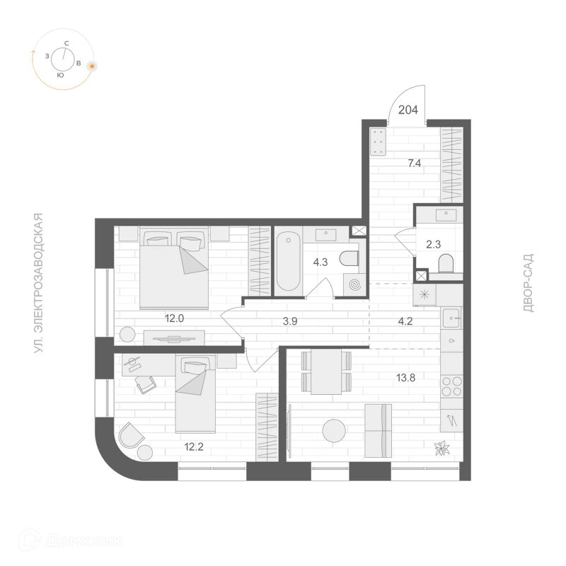 2-комнатная квартира 60.1 м² АРТЕЛЬ