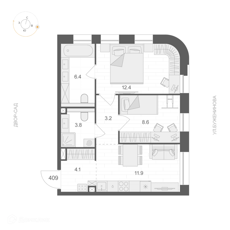 2-комнатная квартира 50.4 м² АРТЕЛЬ