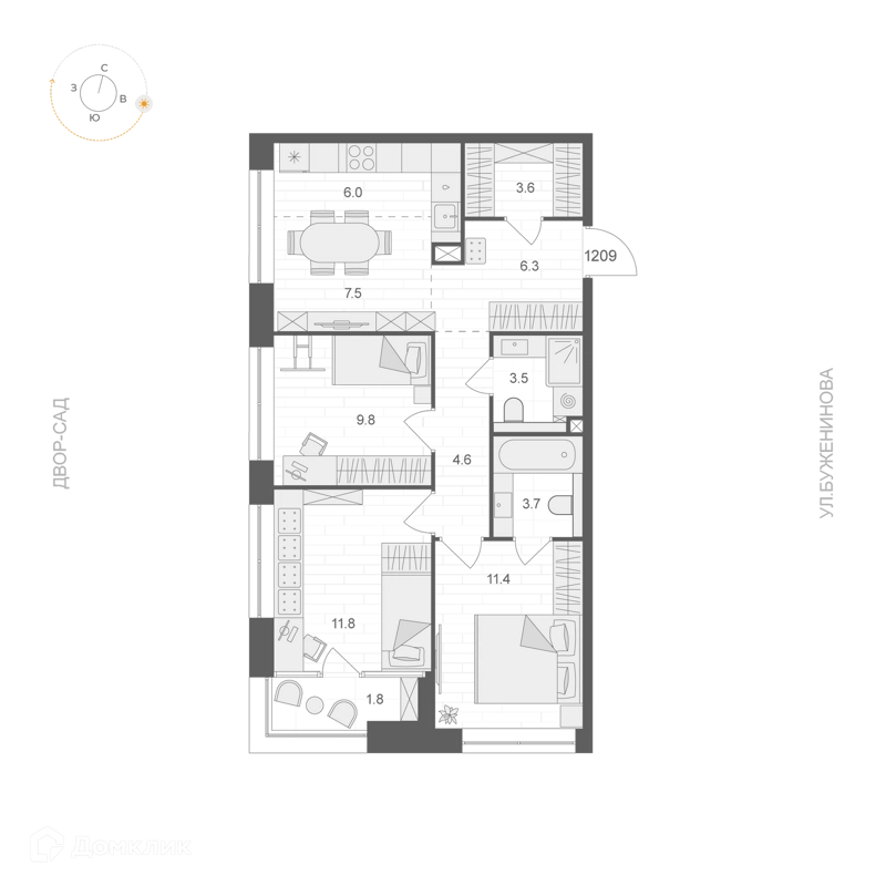 3-комнатная квартира 69.1 м² АРТЕЛЬ