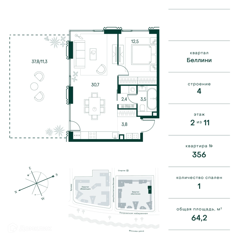 1-комнатная квартира 64 м² Клубный город на реке Примавера