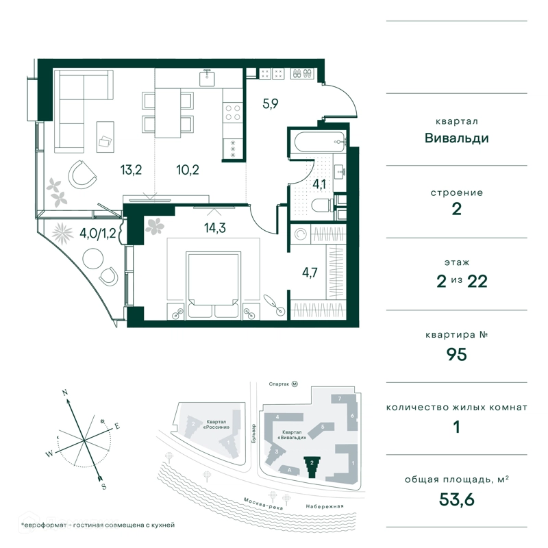 1-комнатная квартира 54 м² Клубный город на реке Примавера