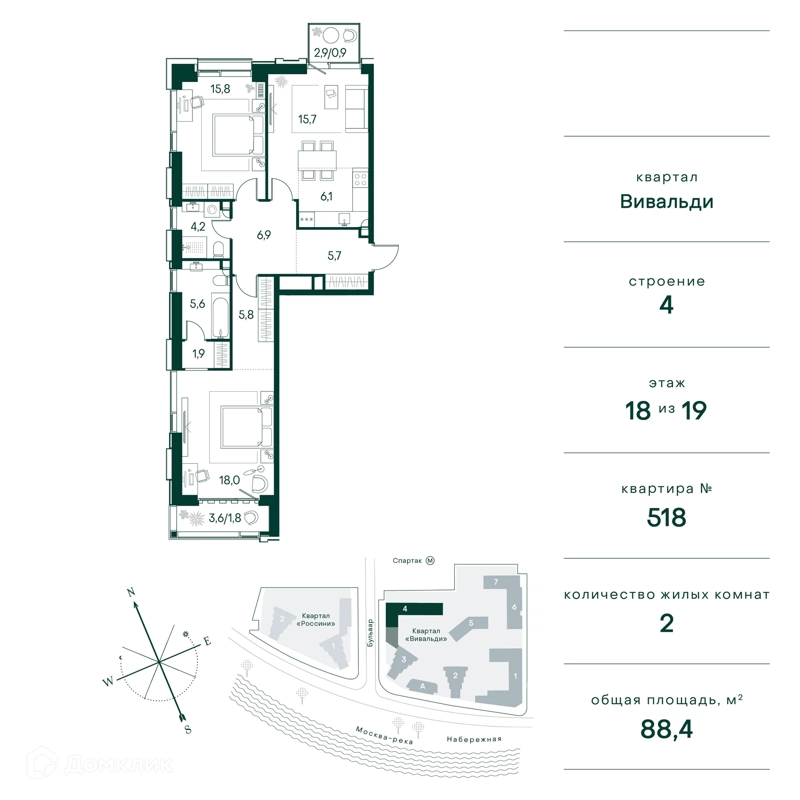 2-комнатная квартира 88 м² Клубный город на реке Примавера