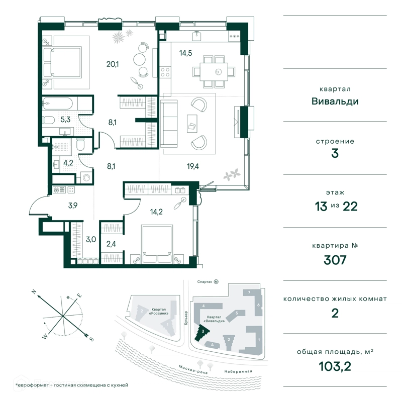 2-комнатная квартира 103 м² Клубный город на реке Примавера