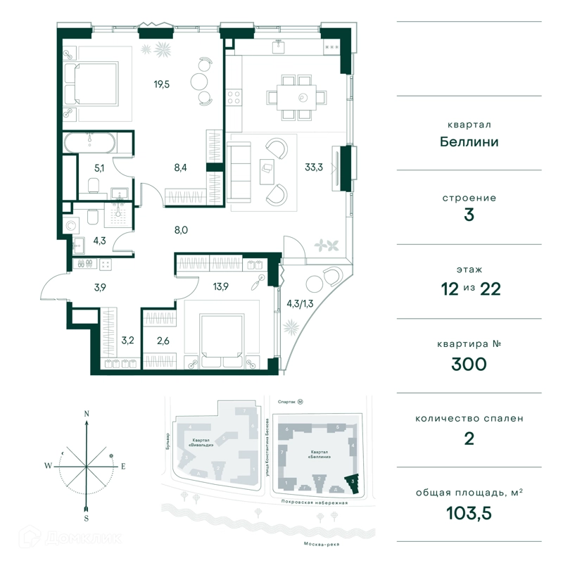 2-комнатная квартира 104 м² Клубный город на реке Примавера
