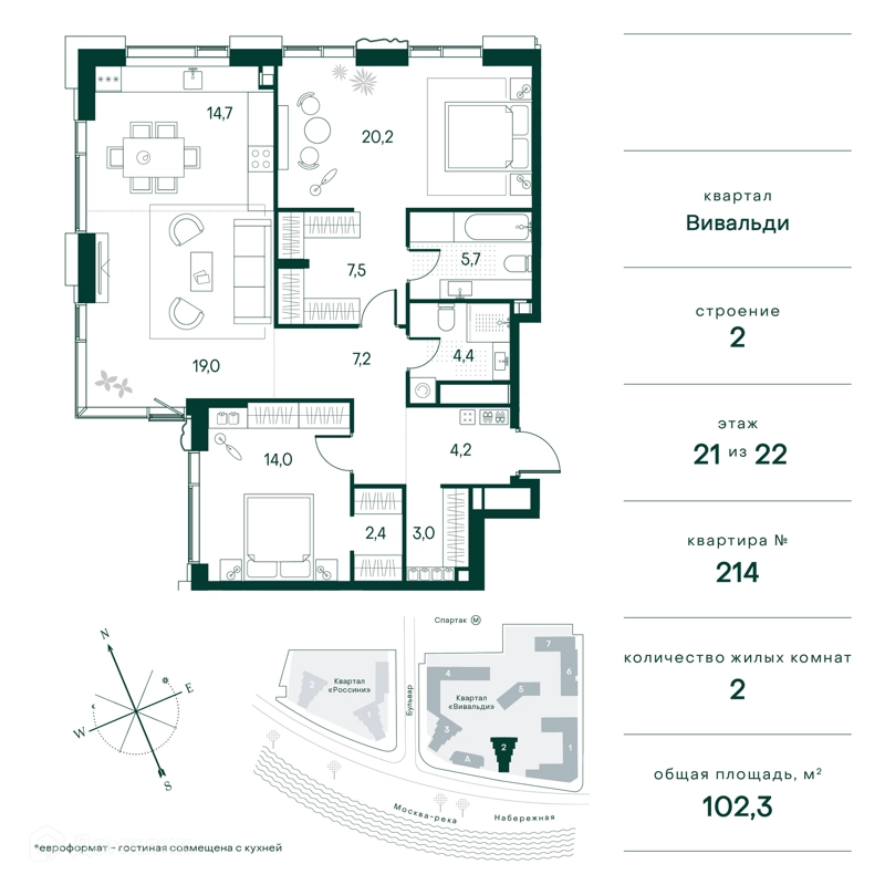 2-комнатная квартира 102 м² Клубный город на реке Примавера