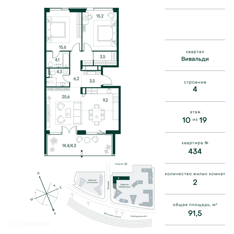 2-комнатная квартира 92 м² Клубный город на реке Примавера