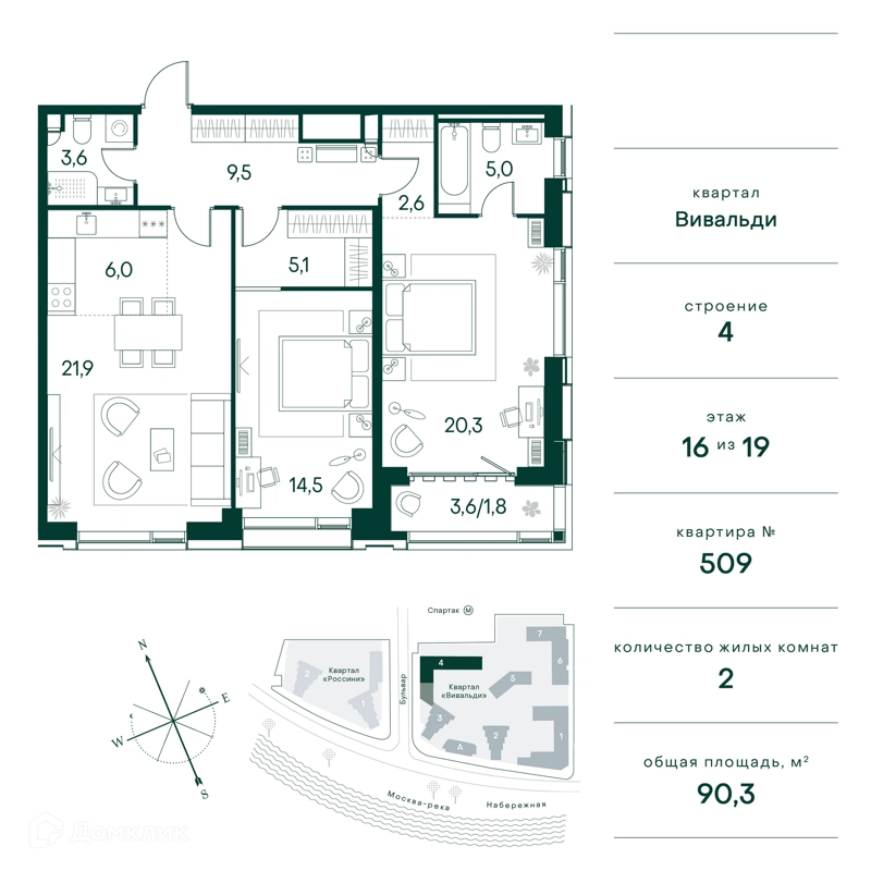 2-комнатная квартира 90 м² Клубный город на реке Примавера