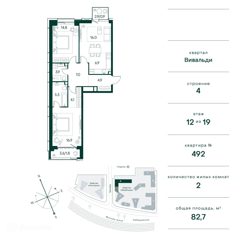 2-комнатная квартира 83 м² Клубный город на реке Примавера