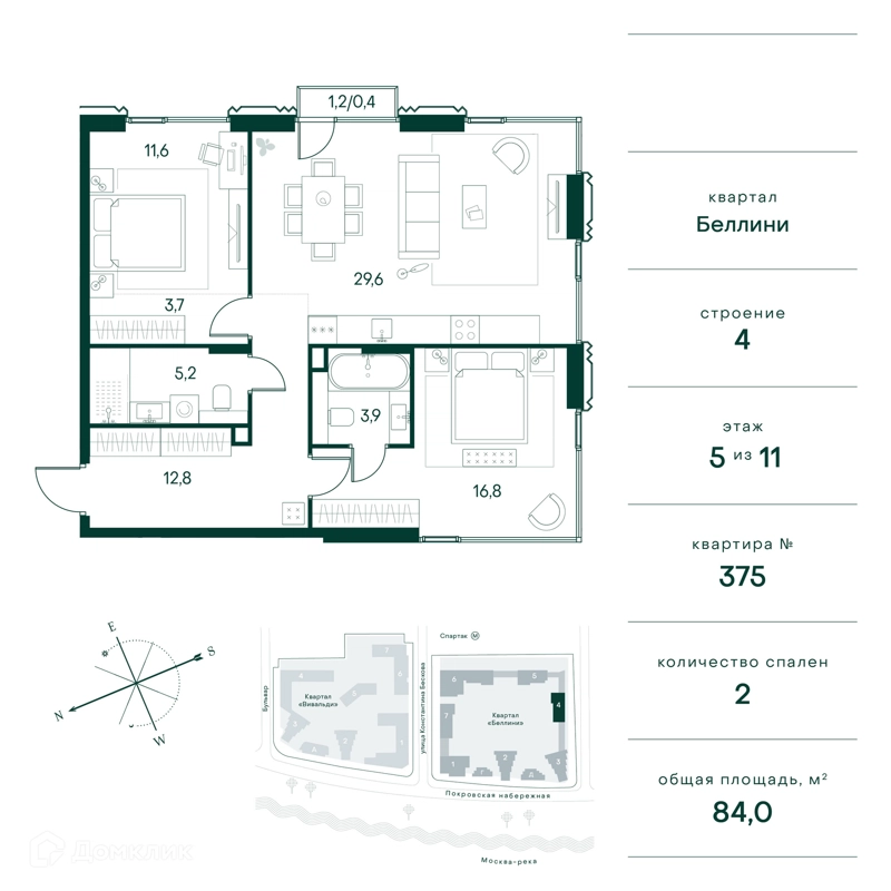 2-комнатная квартира 84 м² Клубный город на реке Примавера
