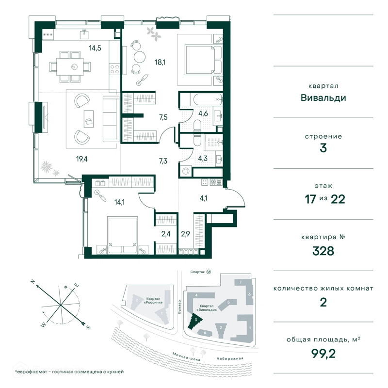 2-комнатная квартира 99 м² Клубный город на реке Примавера