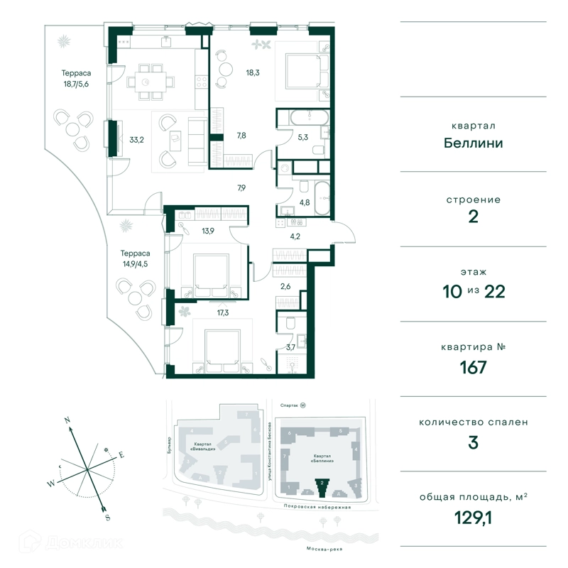 3-комнатная квартира 129 м² Клубный город на реке Примавера