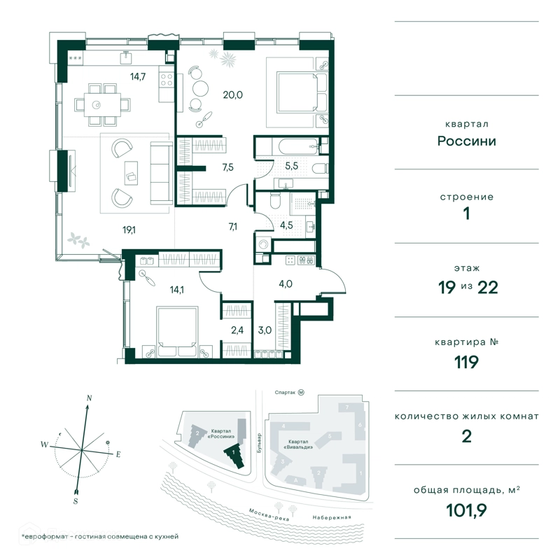 3-комнатная квартира 102 м² Клубный город на реке Примавера