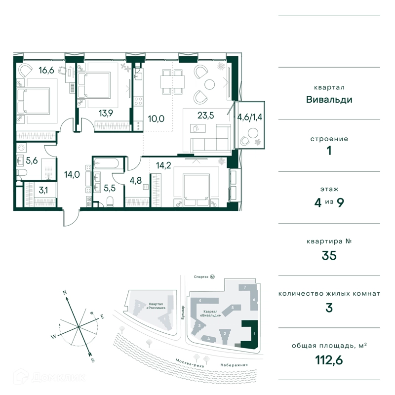 3-комнатная квартира 113 м² Клубный город на реке Примавера