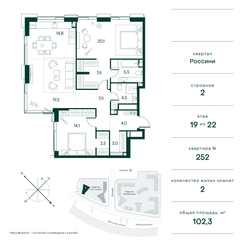3-комнатная квартира 102 м² Клубный город на реке Примавера