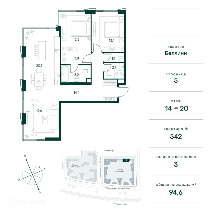 3-комнатная квартира 95 м² Клубный город на реке Примавера