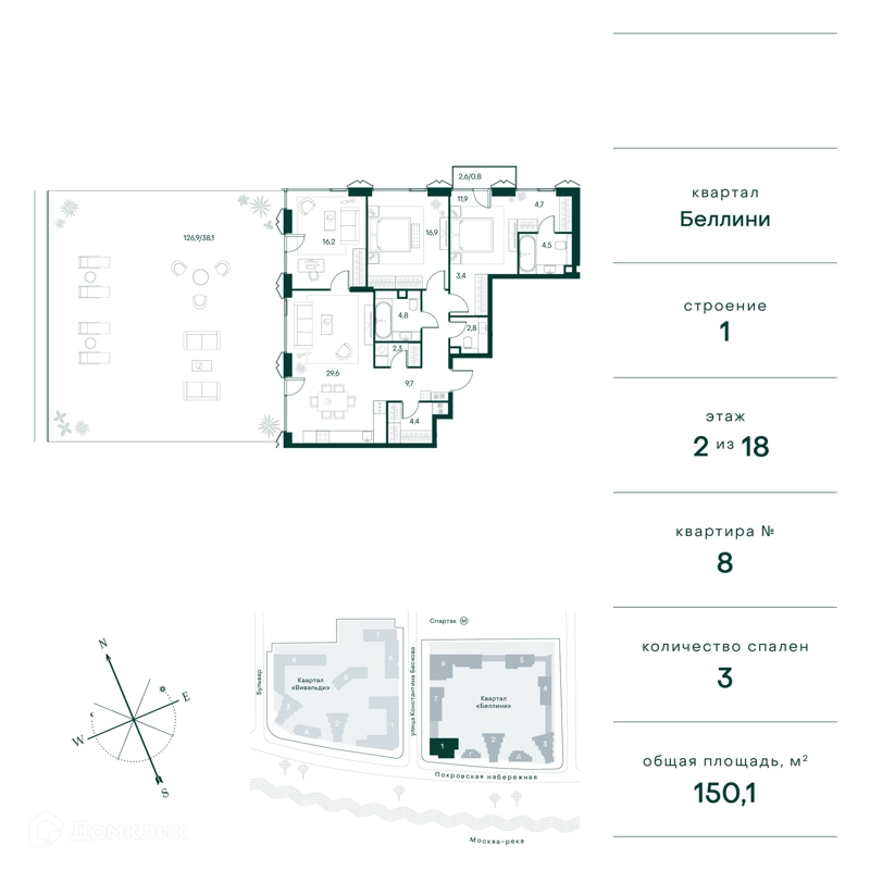 3-комнатная квартира 150 м² Клубный город на реке Примавера