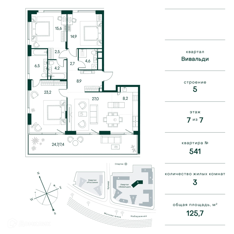 3-комнатная квартира 126 м² Клубный город на реке Примавера