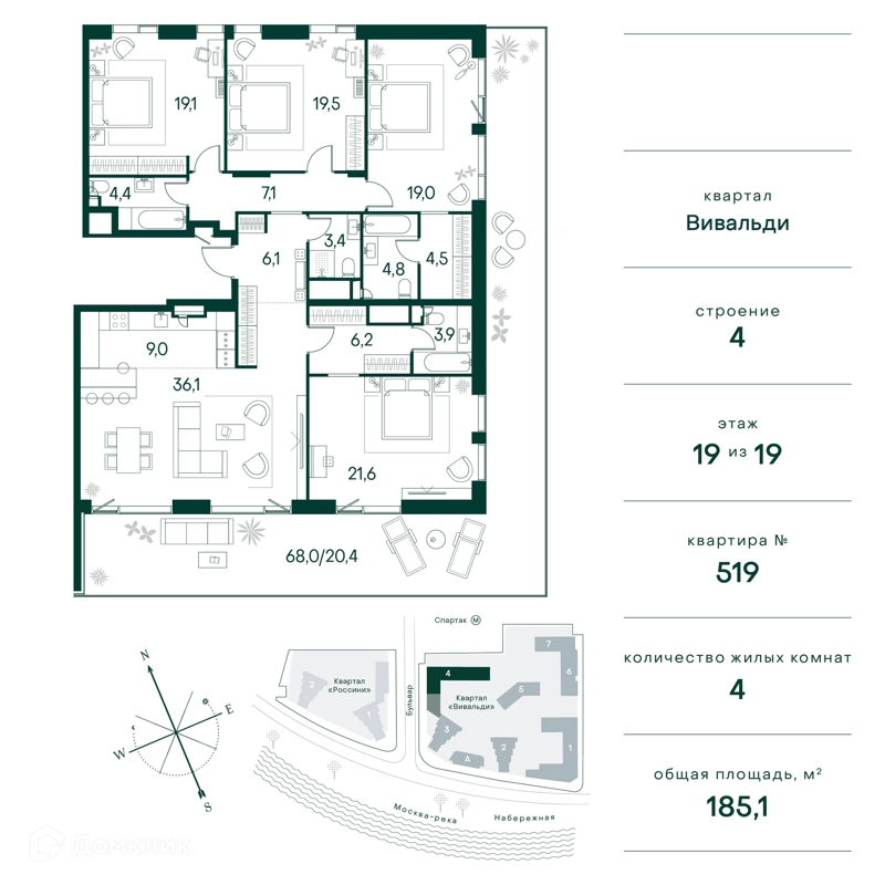 4-комнатная квартира 185 м² Клубный город на реке Примавера