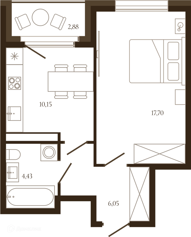 1-комнатная квартира 39.76 м² Сердце Лыткарино
